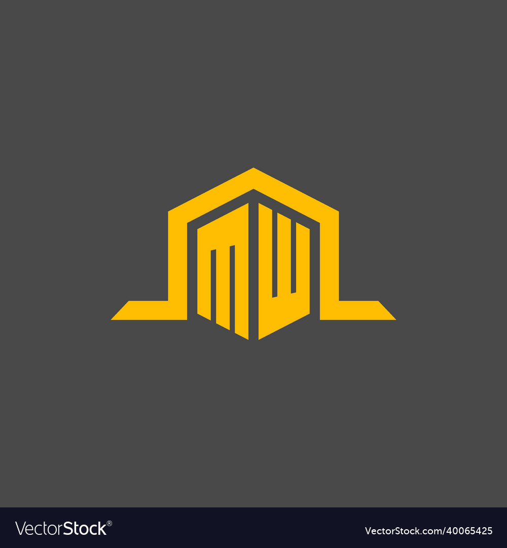 Mw monogram initial logo with hexagon style design
