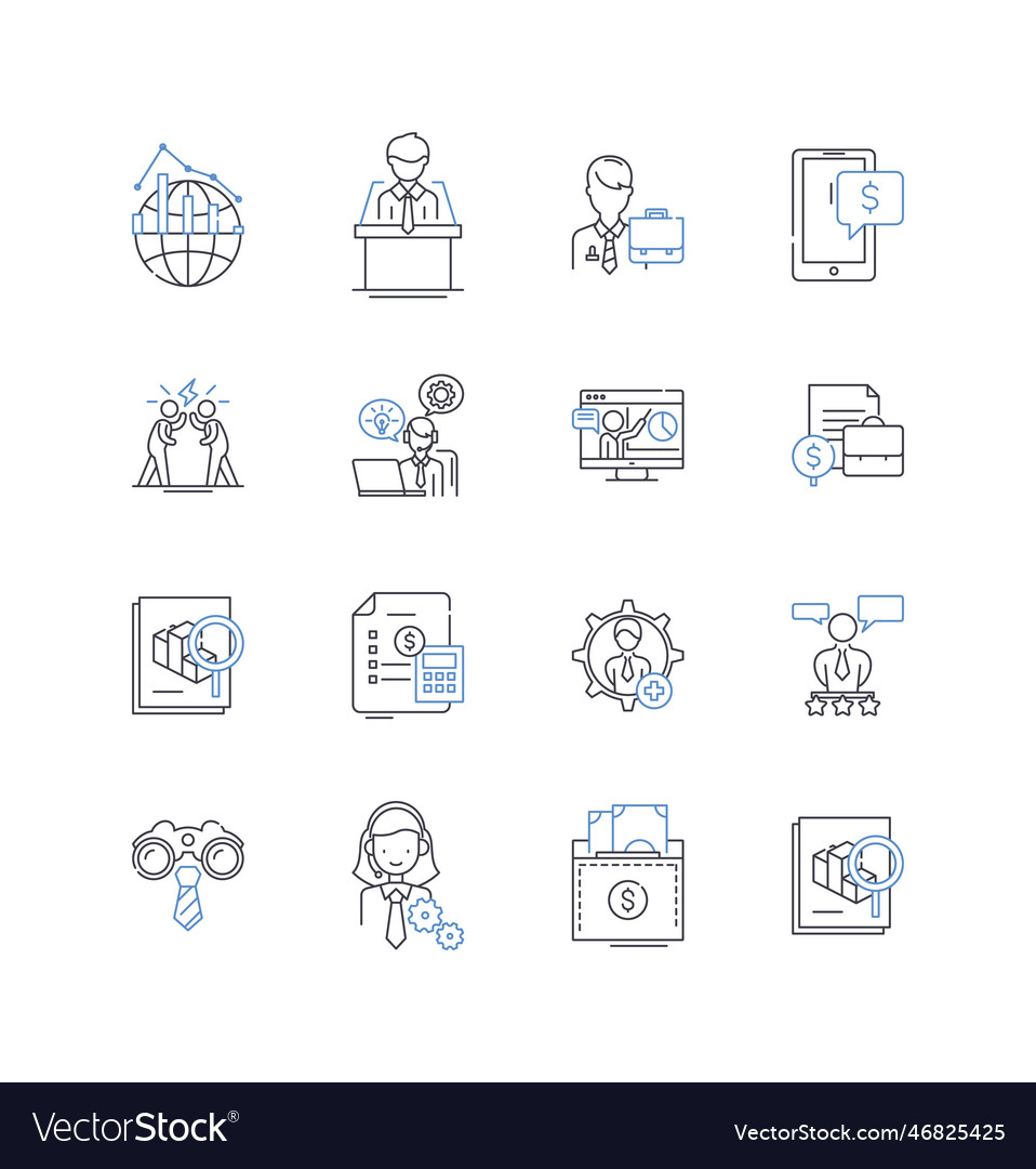 Overdraft line icons collection balance checking vector image Overdraft line icons collection balance checking