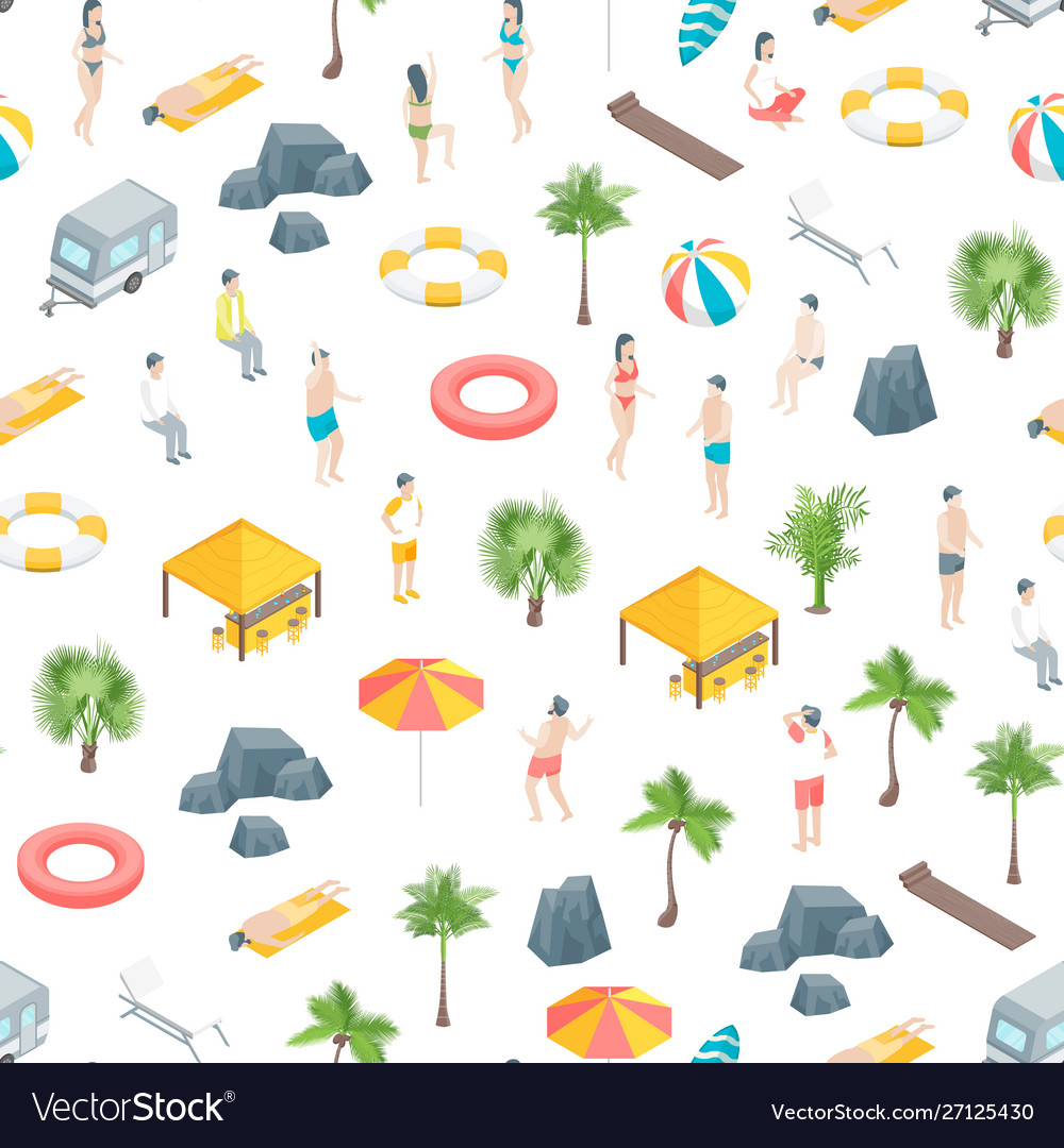 Beach rest concept seamless pattern background 3d vector image Beach rest concept seamless pattern background 3d