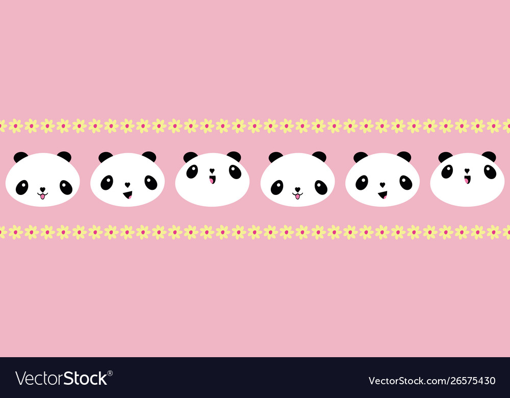 Cute kawaii style happy pandas border with yellow Vector Image