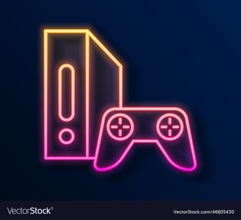 Glowing neon line video game console with joystick vector image Glowing neon line video game console with joystick