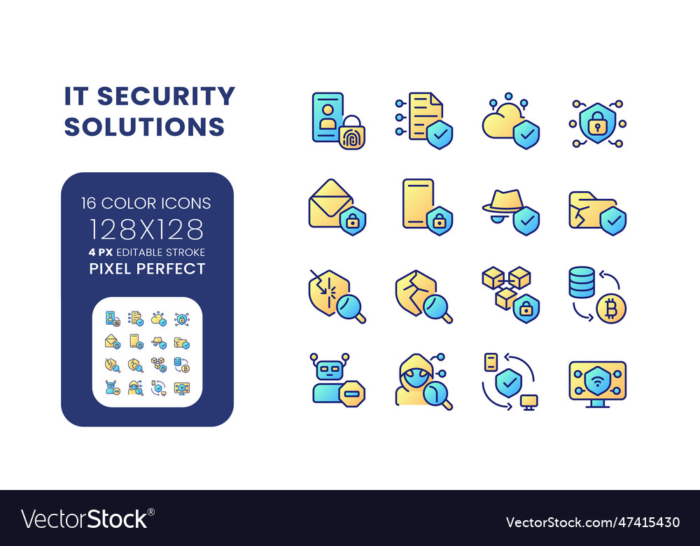 It security solutions gradient fill desktop icons vector image It security solutions gradient fill desktop icons