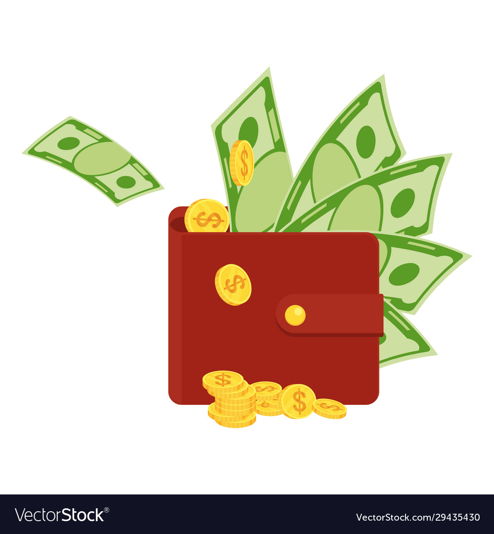 Money flies in a purse banknotes bills fly gold Vector Image