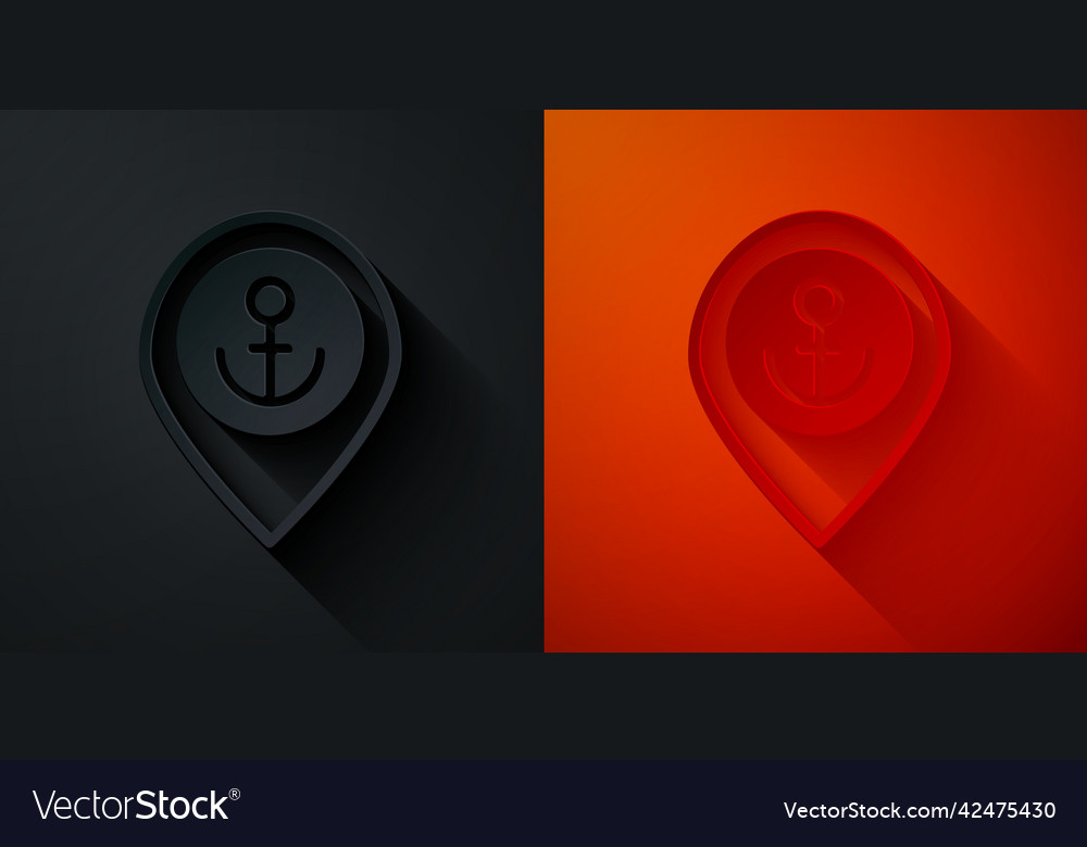Paper cut map pointer with anchor icon isolated