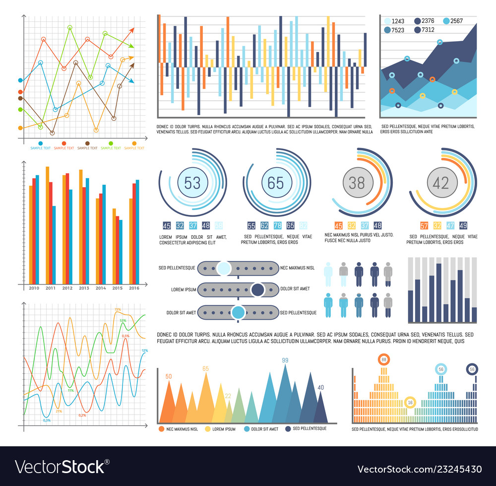 Pie diagrams with segments and flowcharts set Vector Image