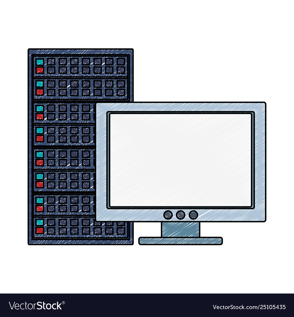 Pc screen and server scribble vector image Pc screen and server scribble