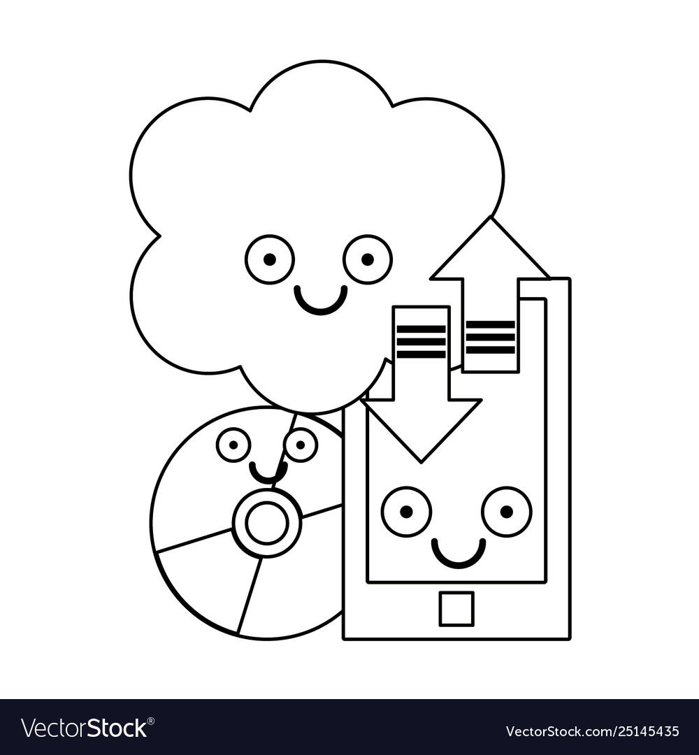 Smartphone and cloud computing with cd rom vector image Smartphone and cloud computing with cd rom