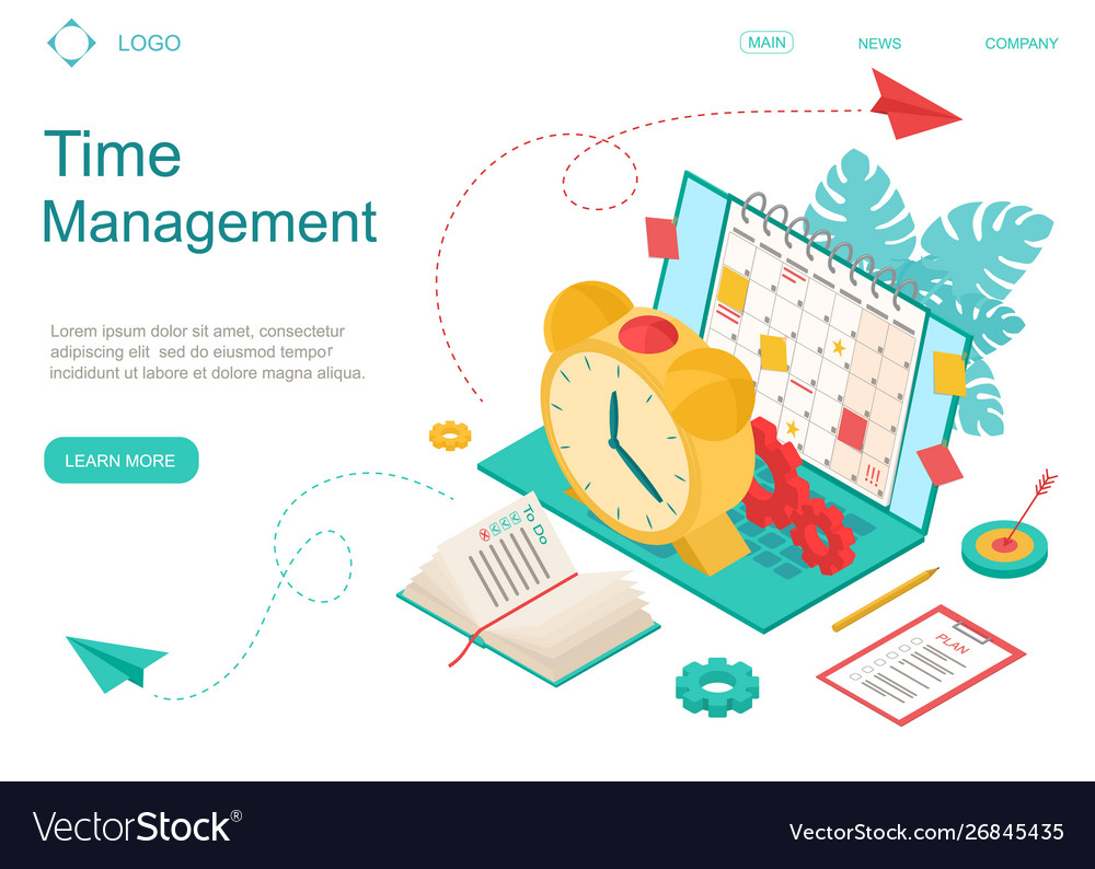 Time management concept landing web page template vector image Time management concept landing web page template