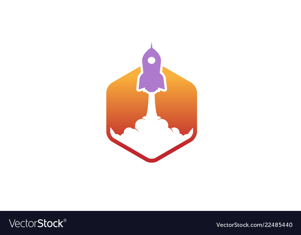 Creative purple rocket orange hexagon logo