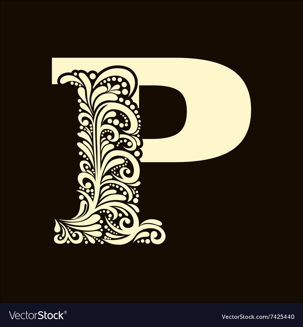 Elegant capital letter p in the style baroque