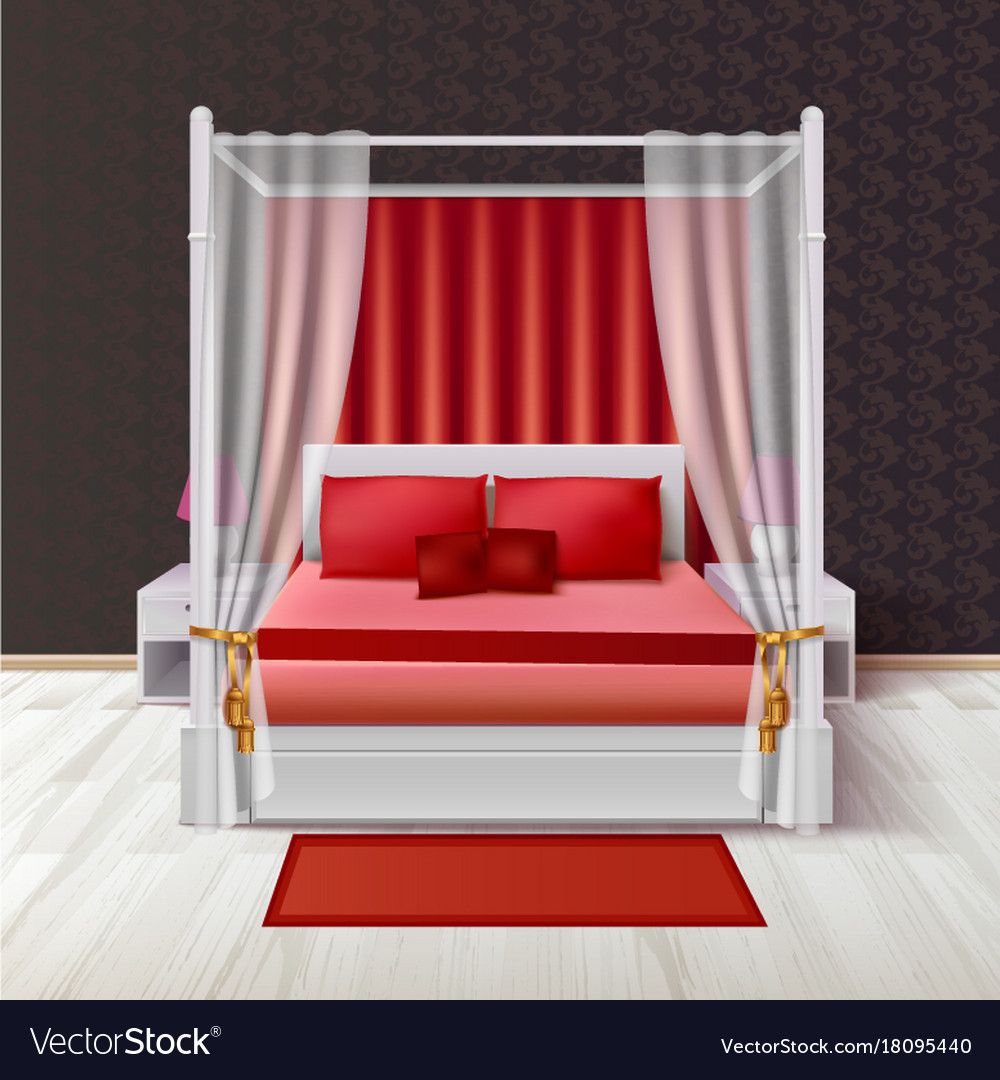 Queen Bed Curtains Composition Royalty Free Vector Image Queen Bed Curtains Composition Vector Image