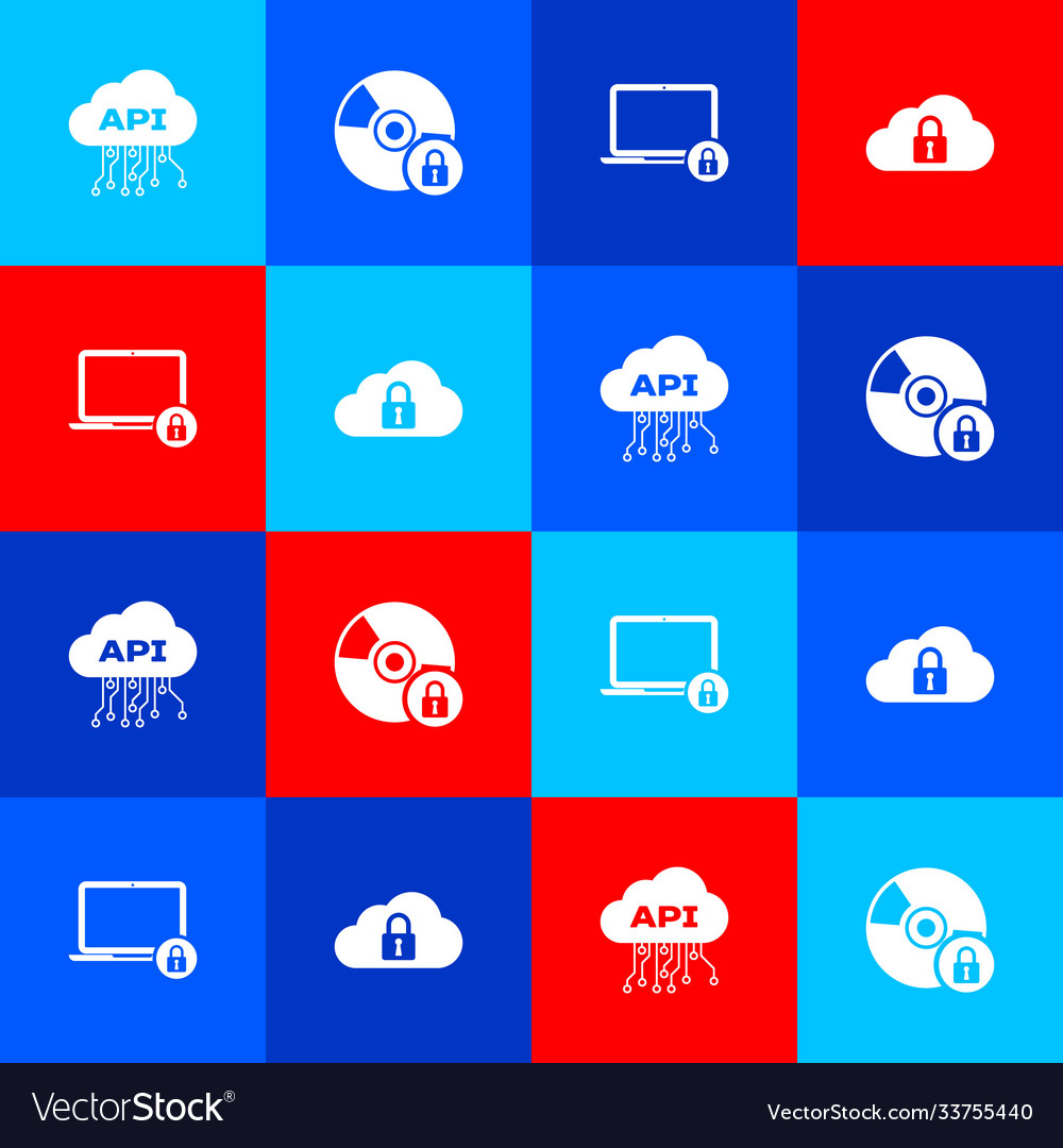 Set cloud api interface cd or dvd disk with lock vector image Set cloud api interface cd or dvd disk with lock