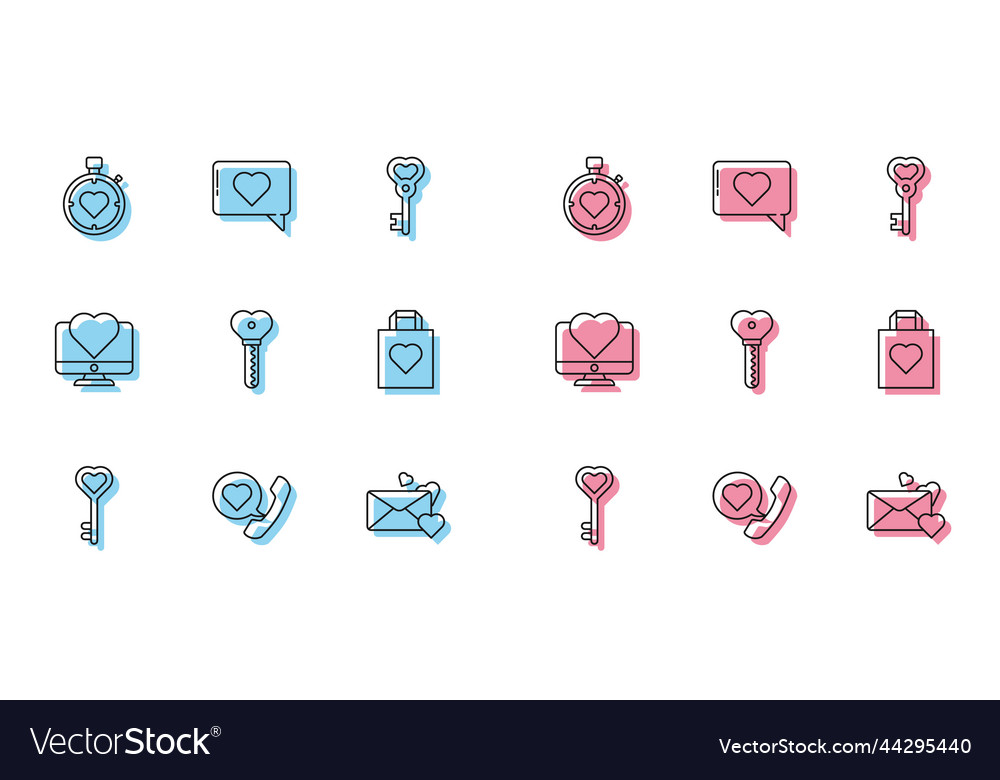 Set line key in heart shape telephone with speech vector image Set line key in heart shape telephone with speech