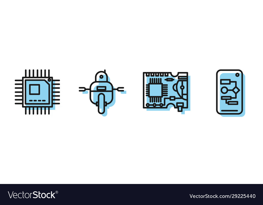 Set line printed circuit board pcb processor vector image Set line printed circuit board pcb processor
