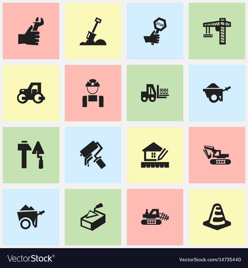 Set of 16 editable building icons includes