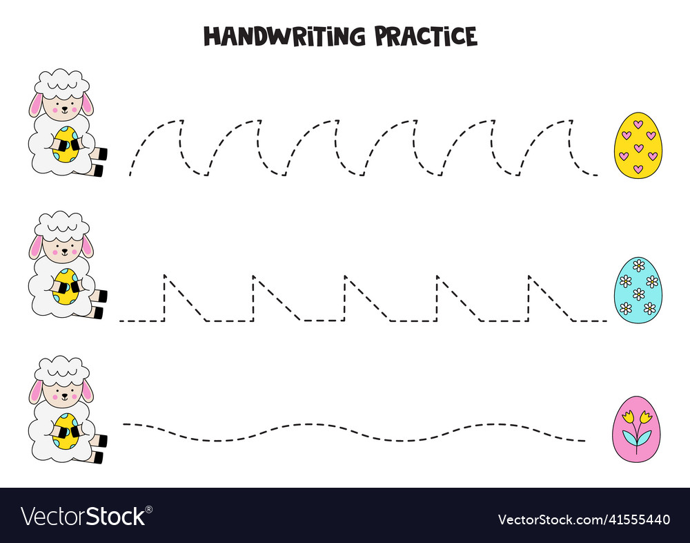 Tracing lines with cute easter sheep writing Vector Image