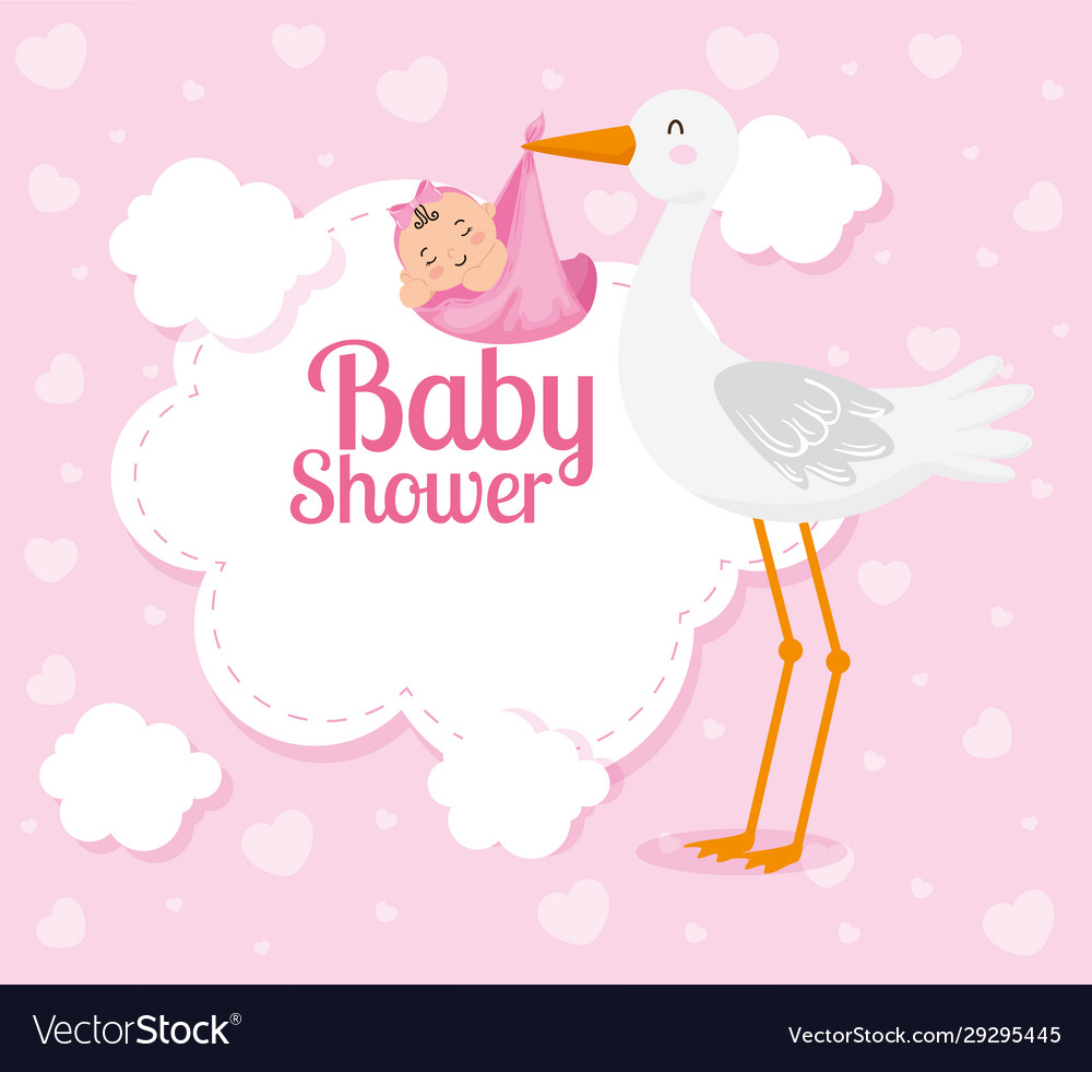 Baby shower card with cute stork and decoration Vector Image