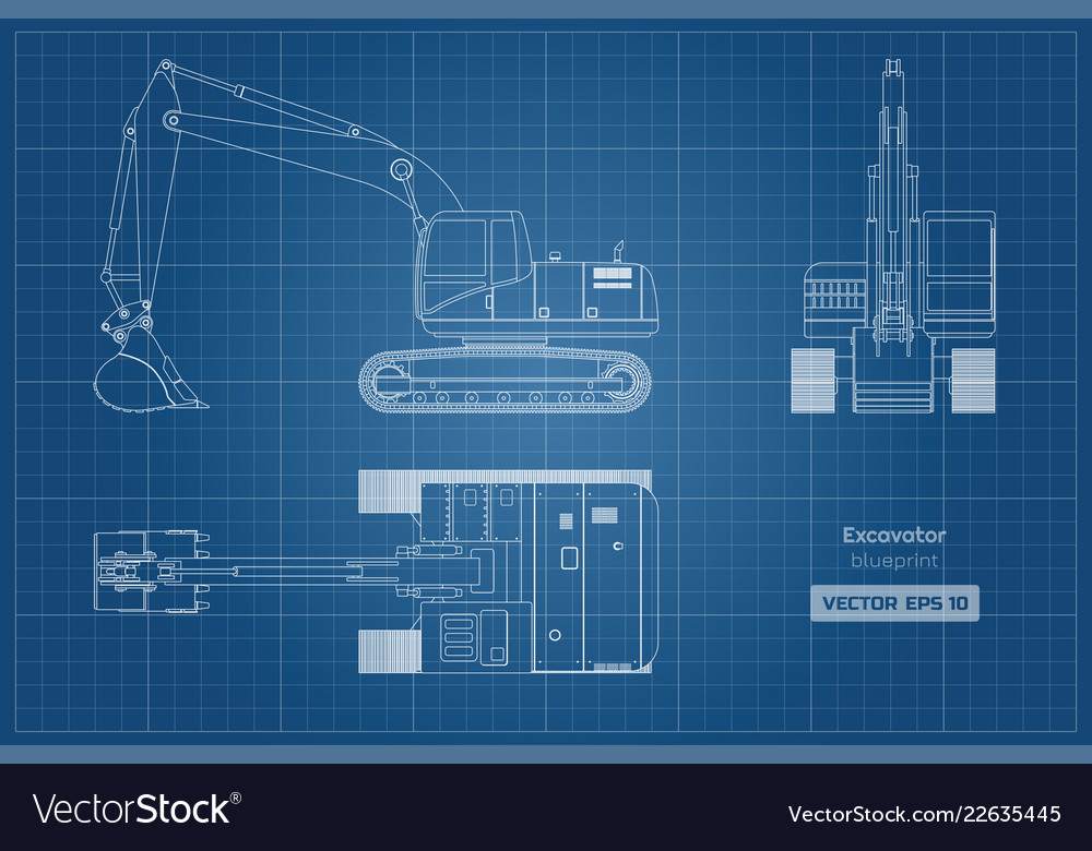 Blueprint excavator on white background Royalty Free Vector