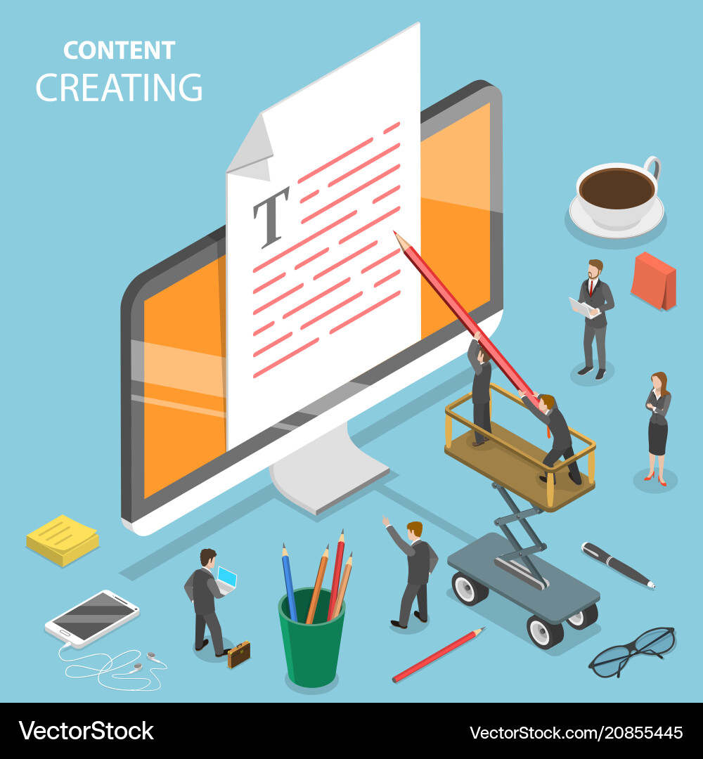 Content creating flat isometric concept Royalty Free Vector