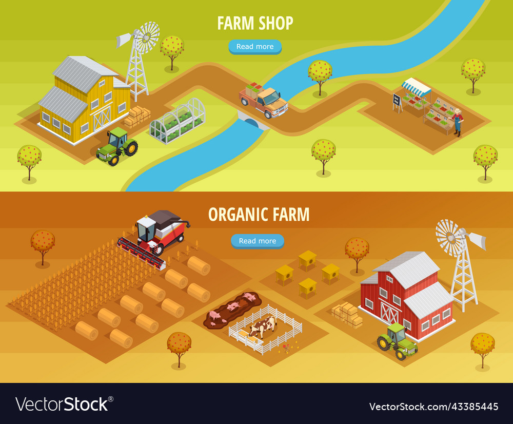 Farm isometric horizontal banners Royalty Free Vector Image