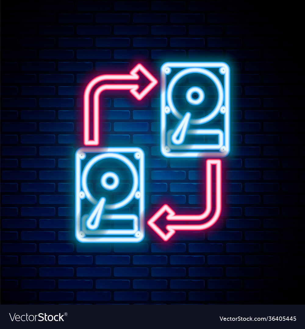 Glowing neon line a fixed data storage device hard vector image Glowing neon line a fixed data storage device hard