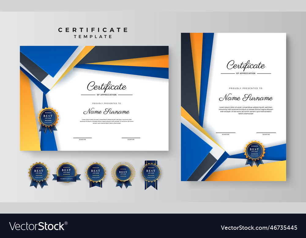 Modern blue orange and black certificate of Vector Image