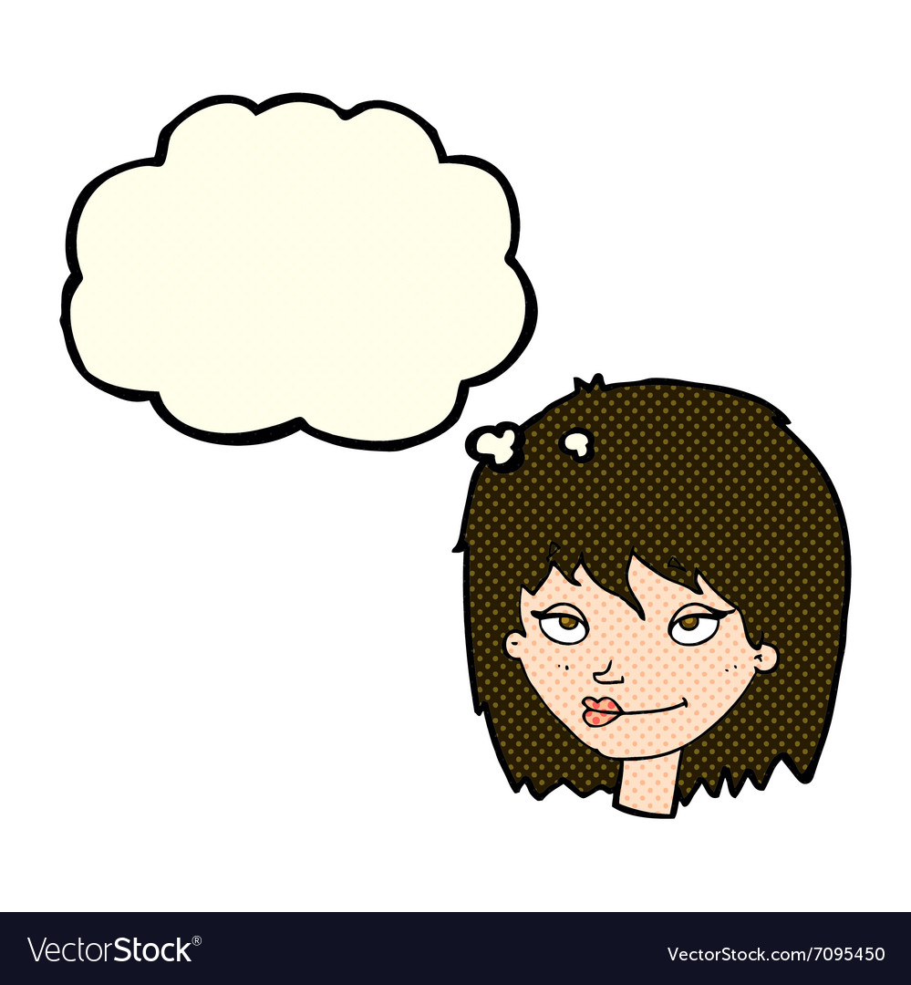 Cartoon smiling woman with thought bubble Vector Image