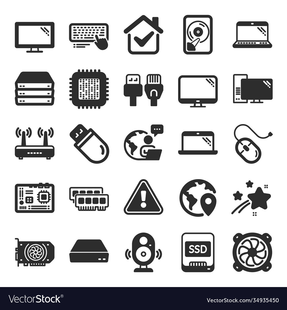 Computer components icons set motherboard cpu