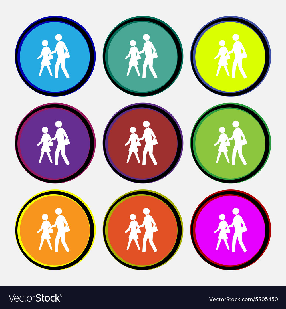 Crosswalk icon sign nine multi colored round