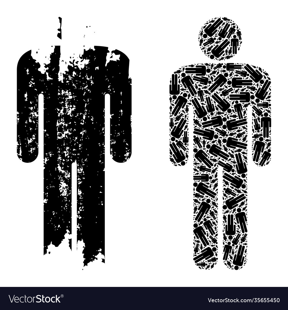 Man figure icon recursion mosaic and grunge vector image Man figure icon recursion mosaic and grunge