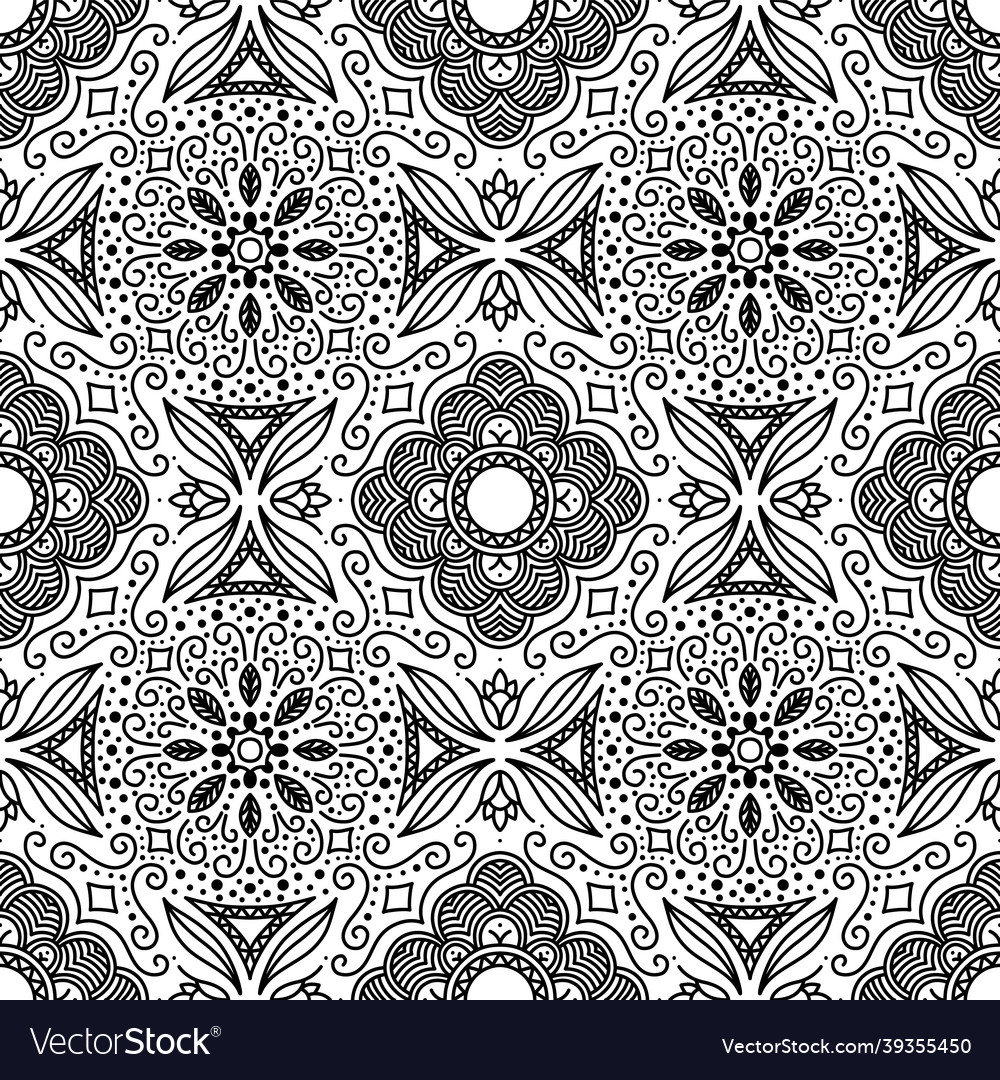 Seamless pattern abstract lines leaves