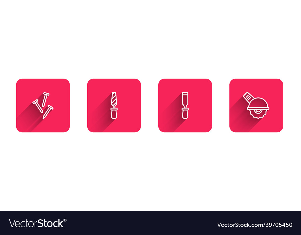 Set line metallic nails rasp metal file chisel vector image Set line metallic nails rasp metal file chisel