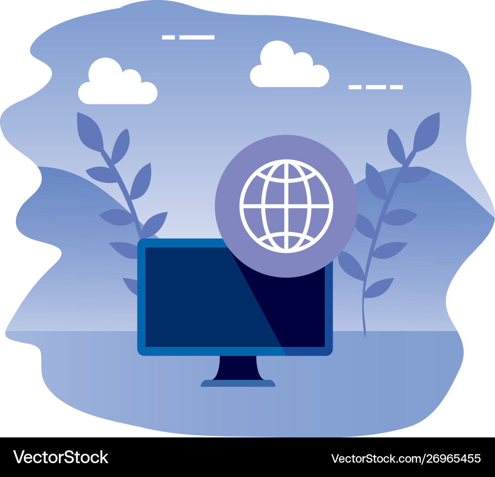Desktop computer device with sphere browser Vector Image