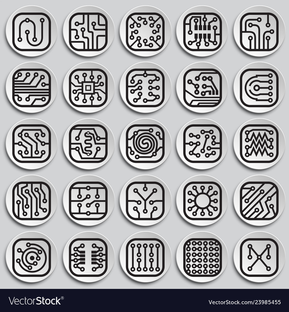 Electronic circuit icons set on plates background vector image Electronic circuit icons set on plates background
