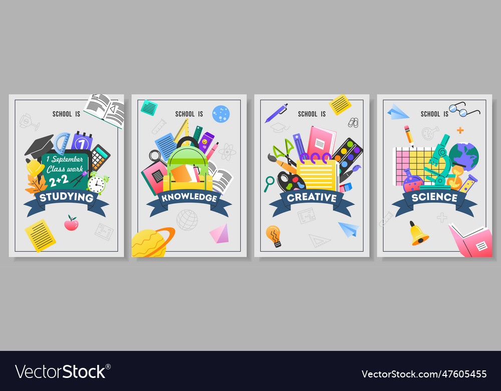 Flyers With School Supplies Set Royalty Free Vector Image