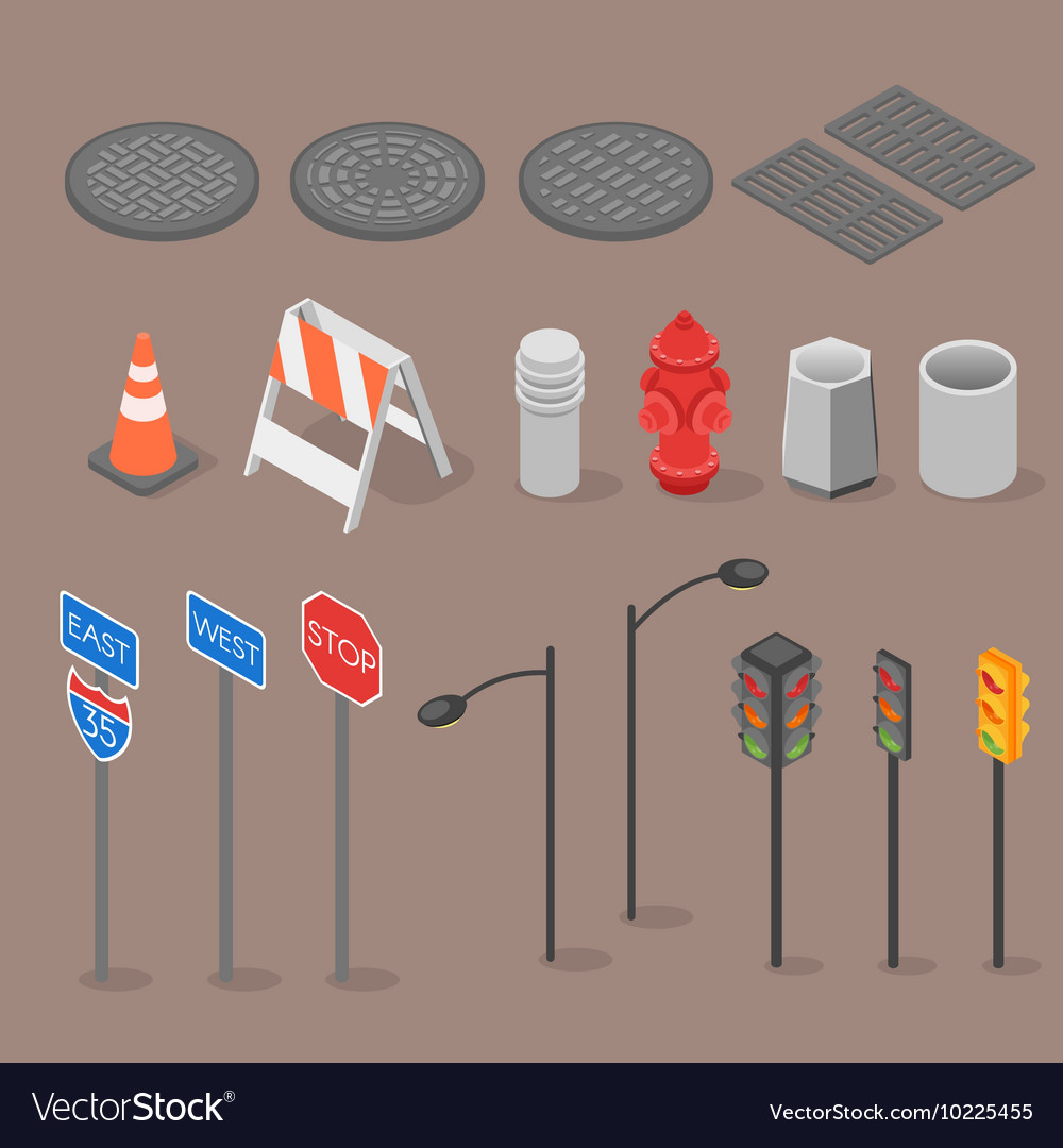 Isometric set icon of city objects