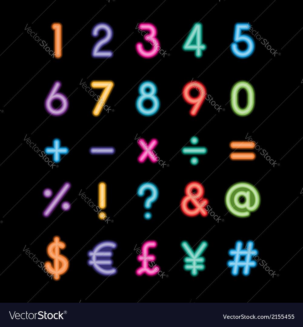 Neon number and symbol Royalty Free Vector Image