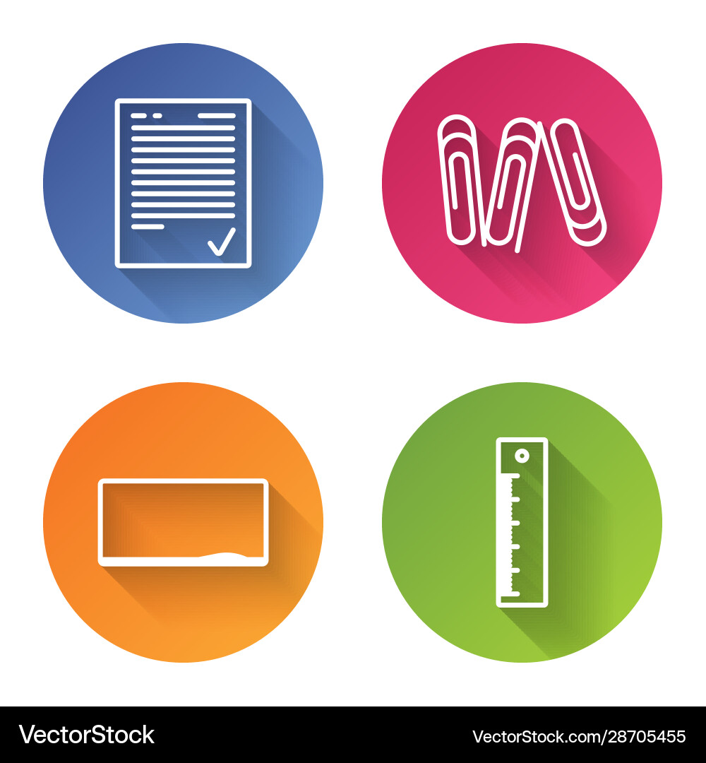 Set line exam sheet with check mark paper clip Vector Image