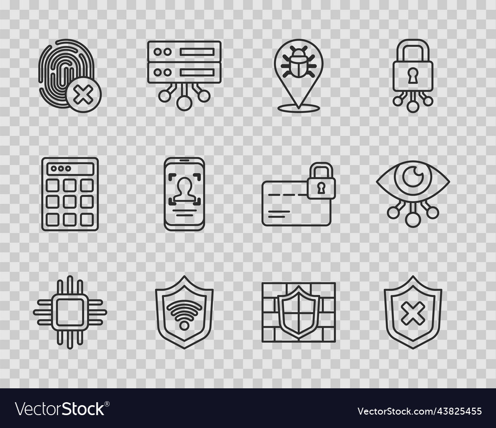 Set line processor with microcircuits cpu shield vector image Set line processor with microcircuits cpu shield