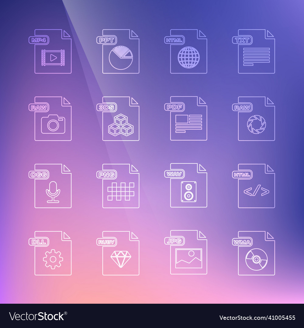 Set line wma file document html raw 3ds mp4 vector image Set line wma file document html raw 3ds mp4