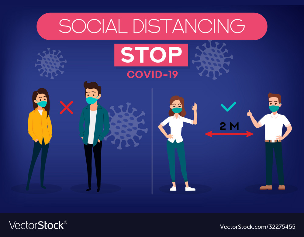 Social distancing people in mask coronavirus