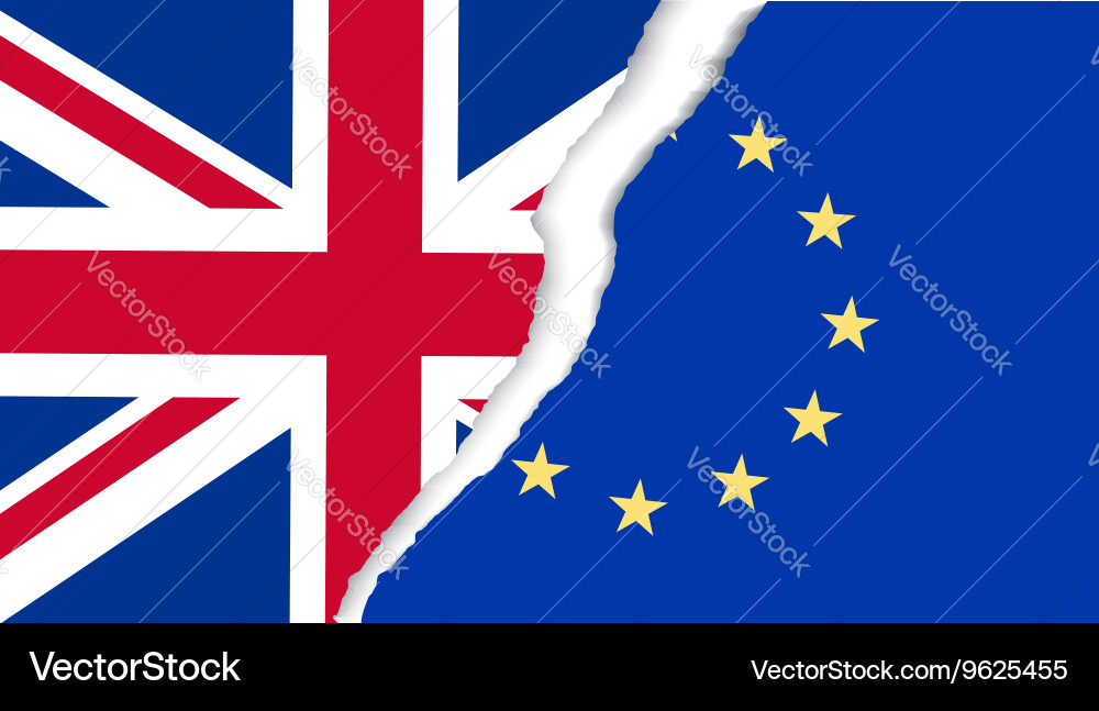 Two Torn Flags Eu And Uk Brexit Concept Vector Image