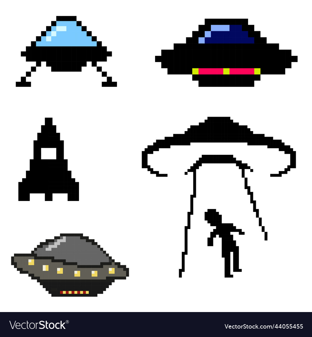 Ufo icon colored pixel art flat graphic vector image Ufo icon colored pixel art flat graphic