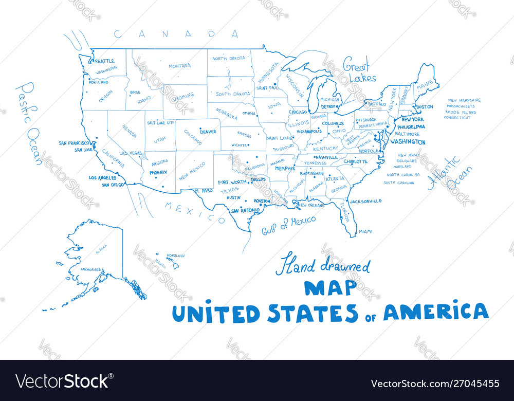 Usa map hand drawned united states america