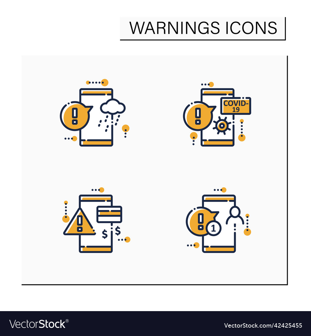 Warnings color icons set vector image Warnings color icons set