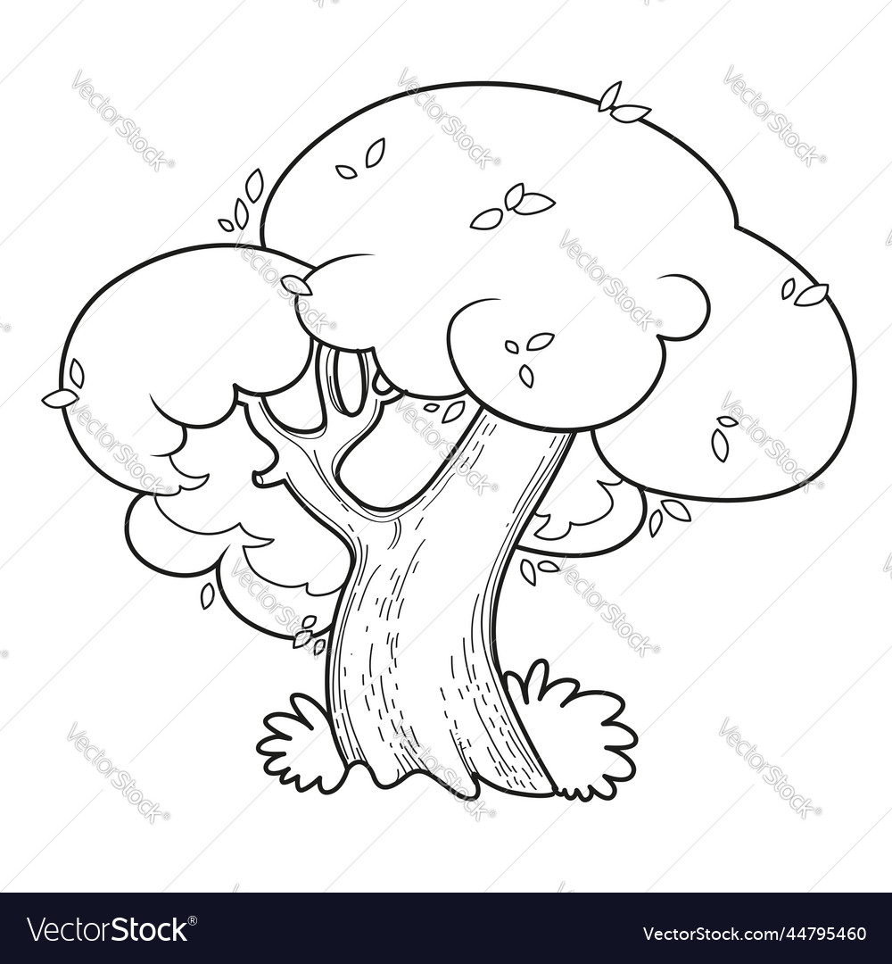 Big old deciduous tree linear drawing Royalty Free Vector