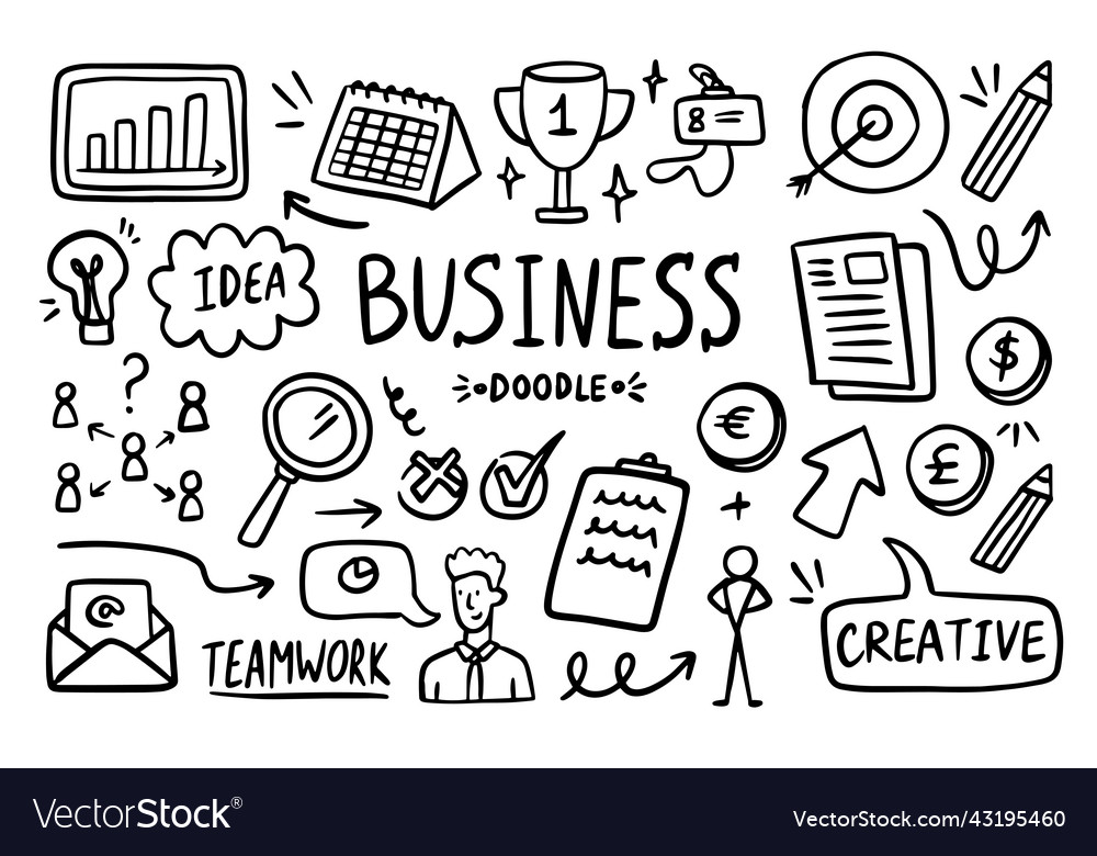 Business doodle set simple sketch outline Vector Image