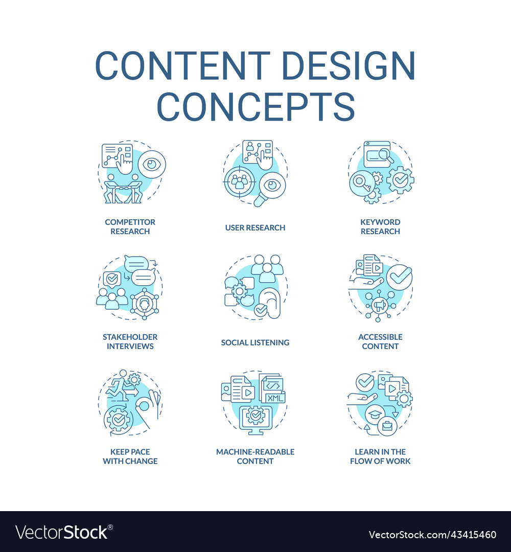 Content design turquoise concept icons set Vector Image