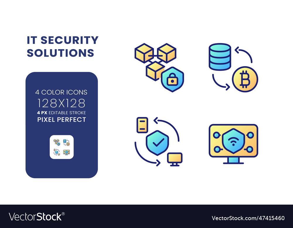 Data privacy solutions gradient fill desktop icons vector image Data privacy solutions gradient fill desktop icons