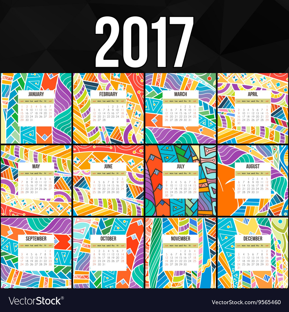 Entangle colorful calendar 2017 hand painted